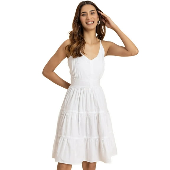 Moomaya, Knee Length Cotton Dress, Tiered, Casual Cute Summer Dress