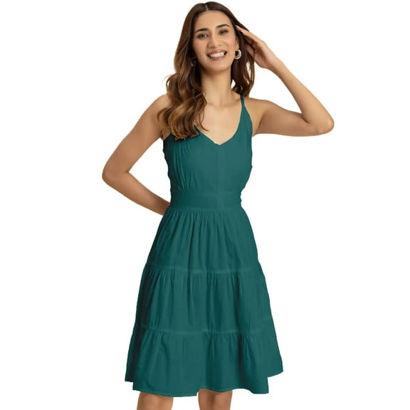 Moomaya, Knee Length Cotton Dress, Tiered, Casual Cute Summer Dress