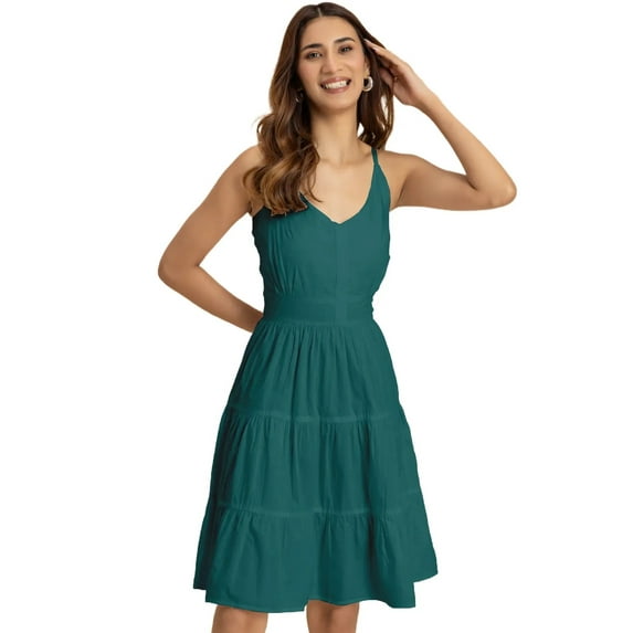 Moomaya, Knee Length Cotton Dress, Tiered, Casual Cute Summer Dress