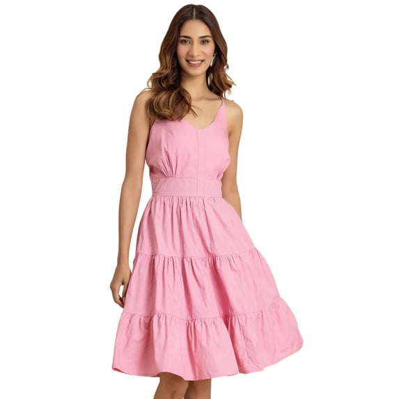 Moomaya, Knee Length Cotton Dress, Tiered, Casual Cute Summer Dress