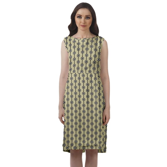 Moomaya Knee Length Summer Dresses Printed Back Slit Boat Neck Shift Dress