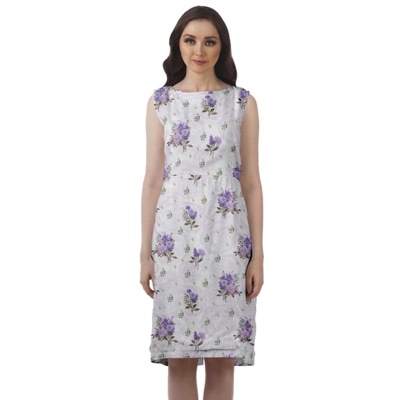 Moomaya Knee Length Summer Dresses Printed Back Slit Boat Neck Shift Dress