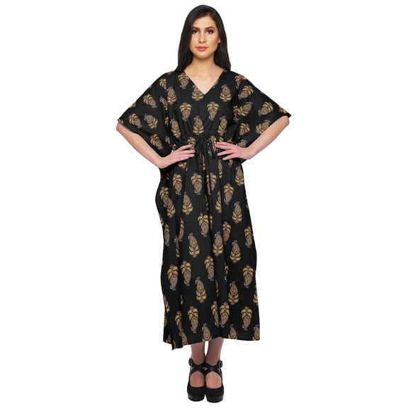 Moomaya Ladies Plus Size Kaftan Summer Wear Beach Coverup Kimono Caftan Dress - 4XL-5XL