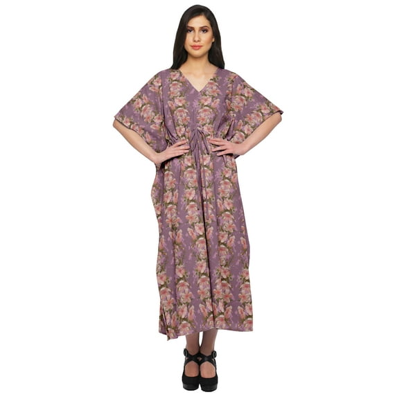 Moomaya Ladies Plus Size Kaftan Summer Wear Beach Coverup Kimono Caftan Dress - 4XL-5XL