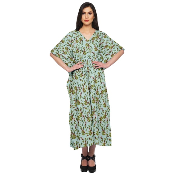 Moomaya Ladies Plus Size Kaftan Summer Wear Beach Coverup Kimono Caftan Dress - L-XL