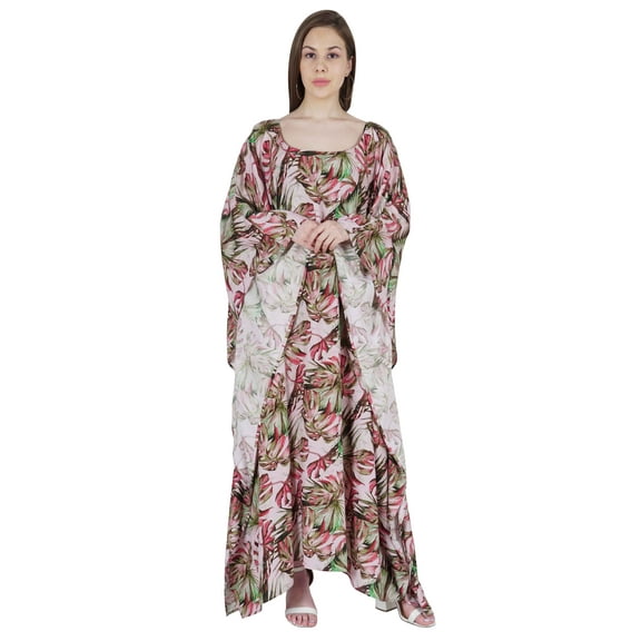 Moomaya Long Kaftan Maxi Dress For Womens Kimono Sleeves Beachwear Cover Up Plus Size Dresses