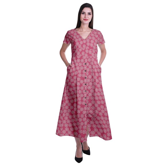 Moomaya Long Maxi Dress For Womens Short Sleeve Formal/Casual Dress With Pockets S-XXL
