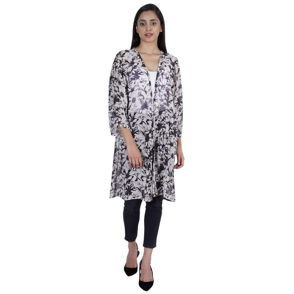 Moomaya Long Sheer Shrug Printed Open Front Beach Coverup Summer Cardigan