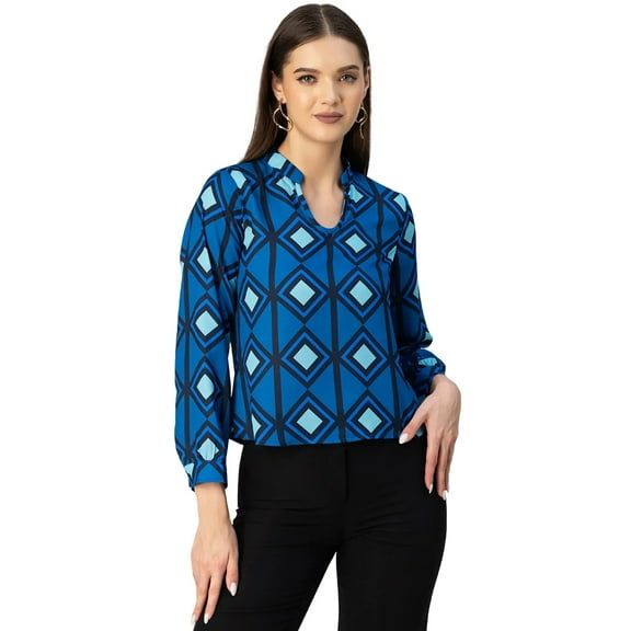 Moomaya Long Sleeve Band Collar Printed Top - Women's Stylish Georgette Top