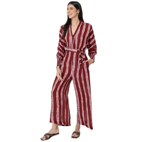 Moomaya Long Sleeve Full Leg Printed Rayon Jumpsuit, Women's Indo-Western Jumpsuit Rompers