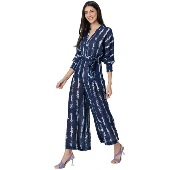 Moomaya Long Sleeve Full Leg Printed Rayon Jumpsuit, Women's Indo-Western Jumpsuit Rompers