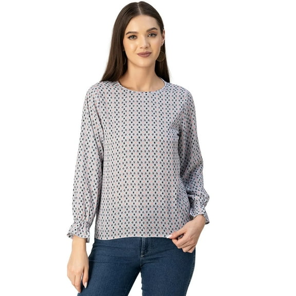Moomaya Long Sleeve Round Neck Printed Georgette Top - Women's Boho Top