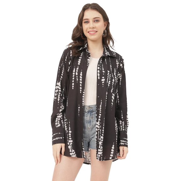 Moomaya Long Sleeve Shirt Collar Printed Rayon Shirt -Women's Casual Loose Shirt