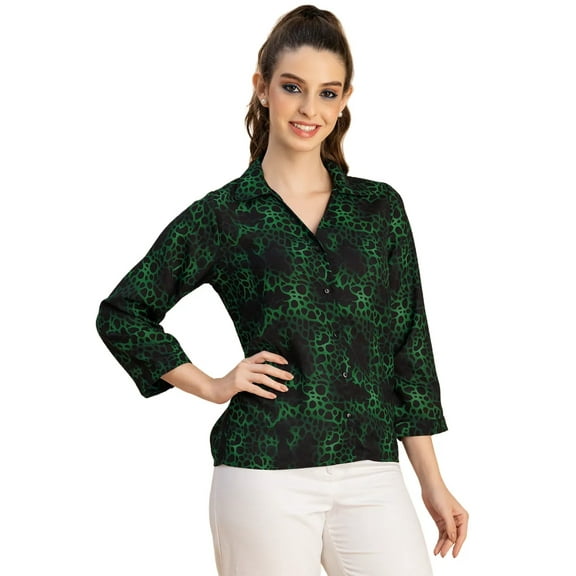 Moomaya Long Sleeve Shirt Collar Printed Top - Women's Stylish Georgette Top