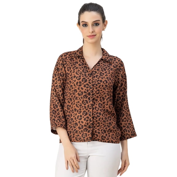 Moomaya Long Sleeve Shirt Collar Printed Top - Women's Stylish Georgette Top