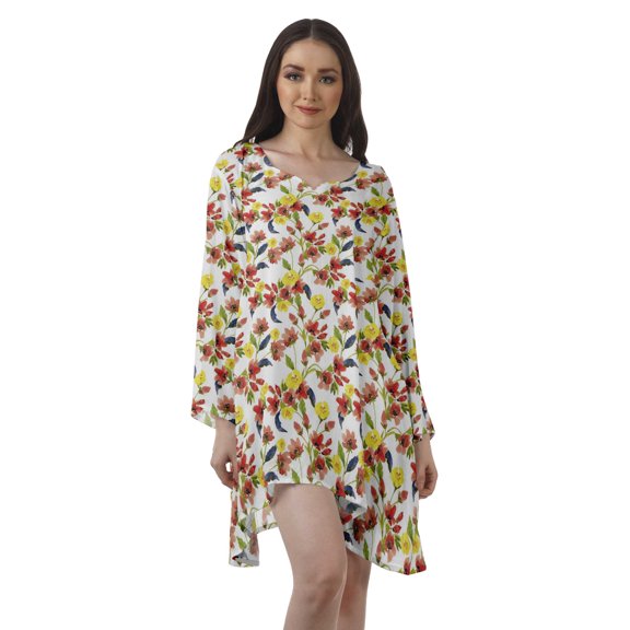 Moomaya Long Sleeve Shirt Women Printed Plus Size Dresses Rayon Short Tunic Tops