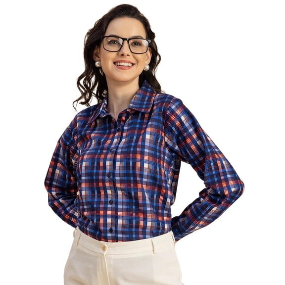 Moomaya Long Sleeve Spread Collar Cotton Shirt - Regular Women's Casual Shirt