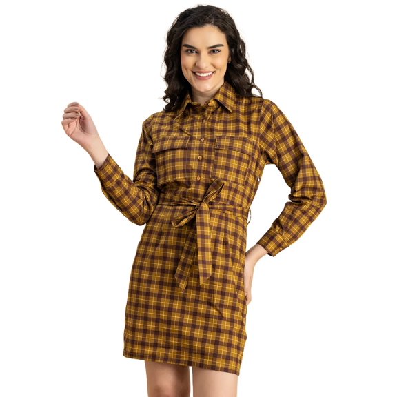 Moomaya Long Sleeve Spread Collar Shirt Cotton Dress -Women's Casual Shirt Dress