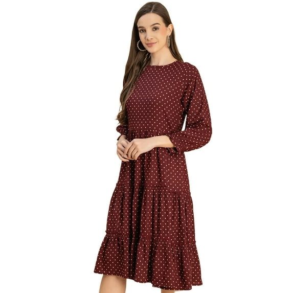 Moomaya Long Sleeves Round Neck Printed Rayon Dress - Women's Casual Dress