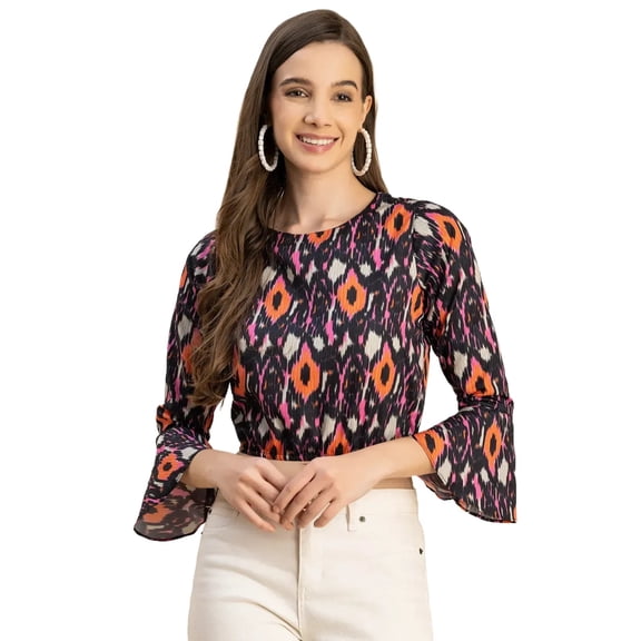 Moomaya Long Sleeves Round Neck Printed Top - Women's Casual Printed Top