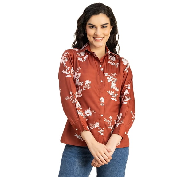 Moomaya Long Sleeves Spread Collar Shirt Printed Shirt - Women's Stylish Shirt