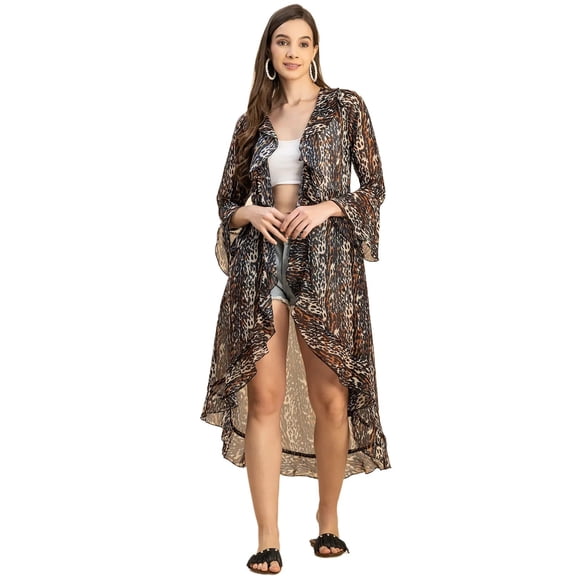 Moomaya Long Sleeves V Neck Ruffle Printed Shrug - Women's Stylish Ruffle Shrug