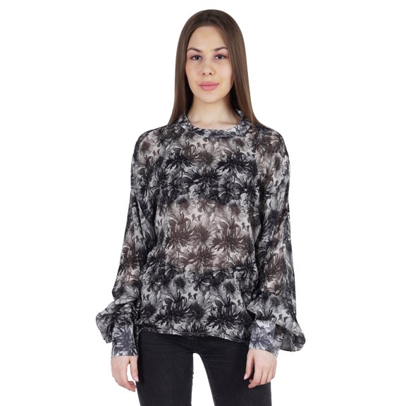 Moomaya Mock Neck Top For Womens Casual Balloon Sleeves Shirts Printed Designer Tunic