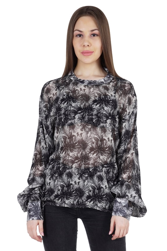 Mock Neck Top For Womens Casual Balloon Sleeves Shirts Printed Designer Tunic