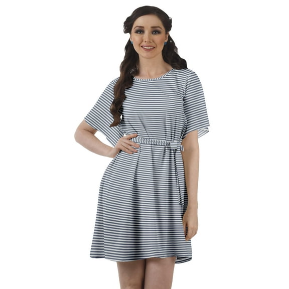 Moomaya Moss Georgette Bell Sleeves Short A-Line Printed Summer Dress For Women