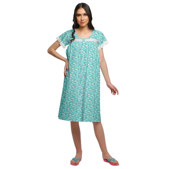Moomaya Nightwear For Women Printed Cotton Nightdress Knee Length Sleepwear