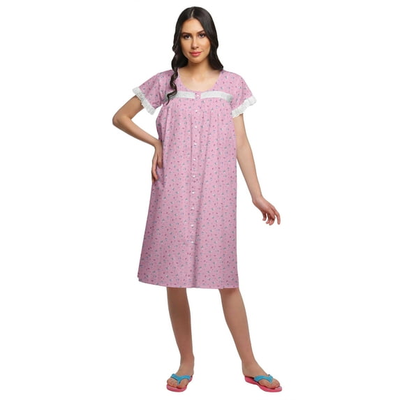 Moomaya Nightwear For Women Printed Cotton Nightdress Knee Length Sleepwear