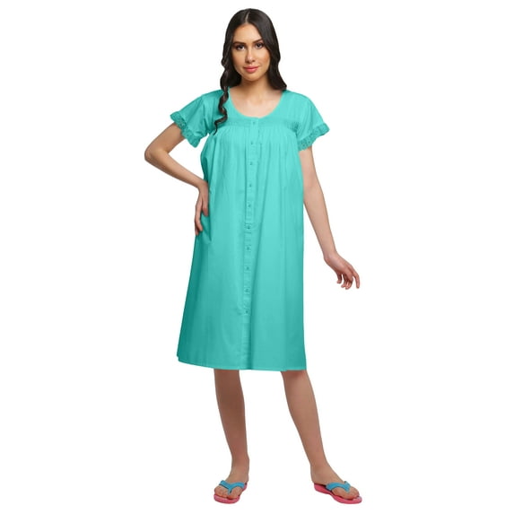 Moomaya Nightwear For Women Solid Cotton Nightdress Knee Length Sleepwear