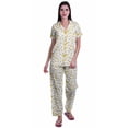 thumbnail image 1 of Moomaya Notch Collar Button Down Printed Cotton Pajama Set For Women Nightwear, 1 of 6