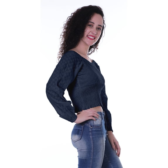 Moomaya Off-Shoulder Crop Top Smocked Waist Summer Casual Top For Womens