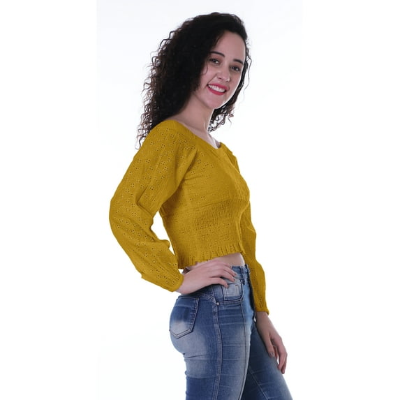 Moomaya Off-Shoulder Crop Top Smocked Waist Summer Casual Top For Womens