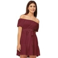 thumbnail image 1 of Moomaya Off Shoulder Solid Rayon Gathered Dress - Women's Trendy Casual Dress, 1 of 9