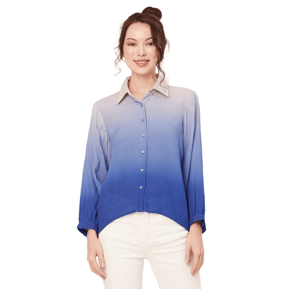 Moomaya Ombre Printed Color Button-Down Chic Shirt, Long Sleeve Viscose Casual Shirt
