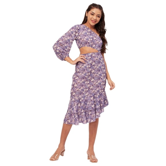 Moomaya One Shoulder Ruffle Dress, Printed High Low Summer Dresses For Women