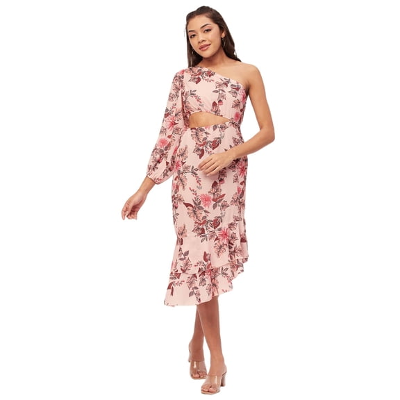 Moomaya One Shoulder Ruffle Dress, Printed High Low Summer Dresses For Women