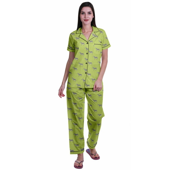 Moomaya Pajama Shirts With Pockets For Women Printed Cotton Pajama Set Sleepwear