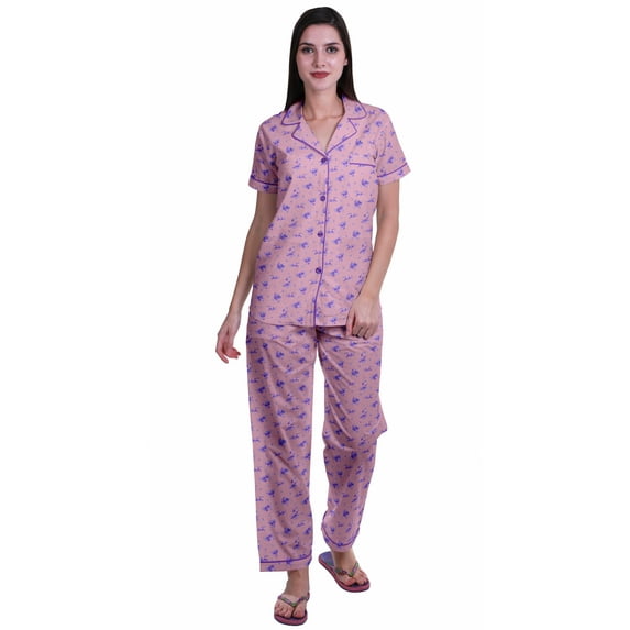 Moomaya Pajamas For Women Pj Set Printed Cotton Button Up Pajama Shirt Sleepwear