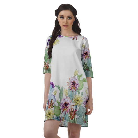 Moomaya Party Dress For Women Scoop Neck Moss Georgette 3/4 Sleeve Tunic Dress