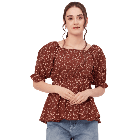 Moomaya Peplum Tops For Women, Printed Rayon Casual Top