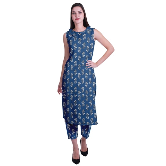 Moomaya Peter Pan Collar Sleeveless Kurta With Pants 2-Pcs Ethnic Suit Set For Women