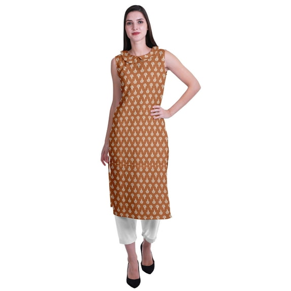Moomaya Peter Pan Collar Sleeveless Kurta With Pants 2-Pcs Ethnic Suit Set For Women