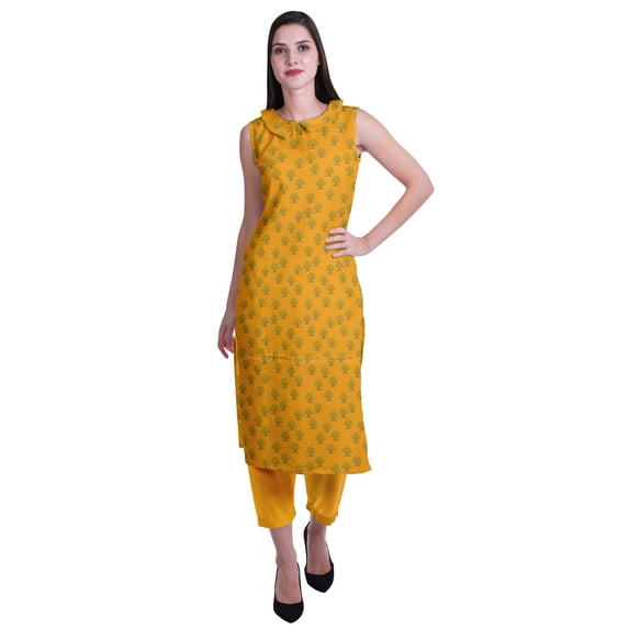 Moomaya Peter Pan Collar Sleeveless Kurta With Pants 2-Pcs Ethnic Suit Set For Women