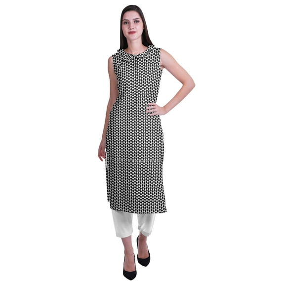 Moomaya Peter Pan Collar Sleeveless Kurta With Pants 2-Pcs Ethnic Suit Set For Women