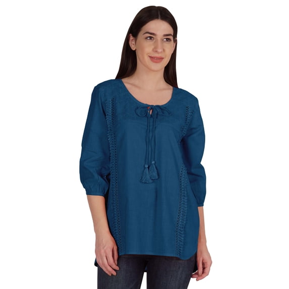 Moomaya Plain Cotton Tunic Kurti For Women Schiffli Embroidered Summer Top