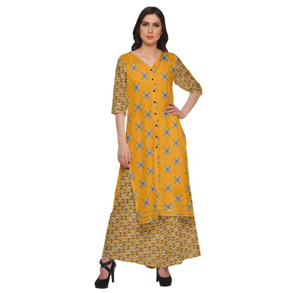 Moomaya Plus Size Printed Loose Palazzo And Kurta Set Ethnic Dress For Women