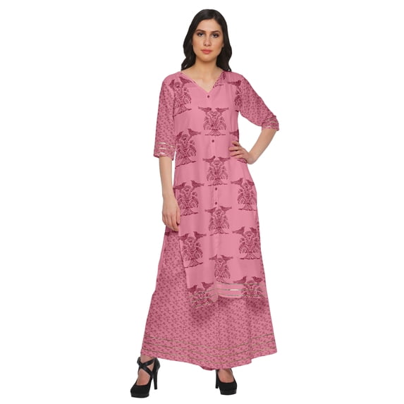 Moomaya Plus Size Printed Loose Palazzo And Kurta Set Ethnic Dress For Women